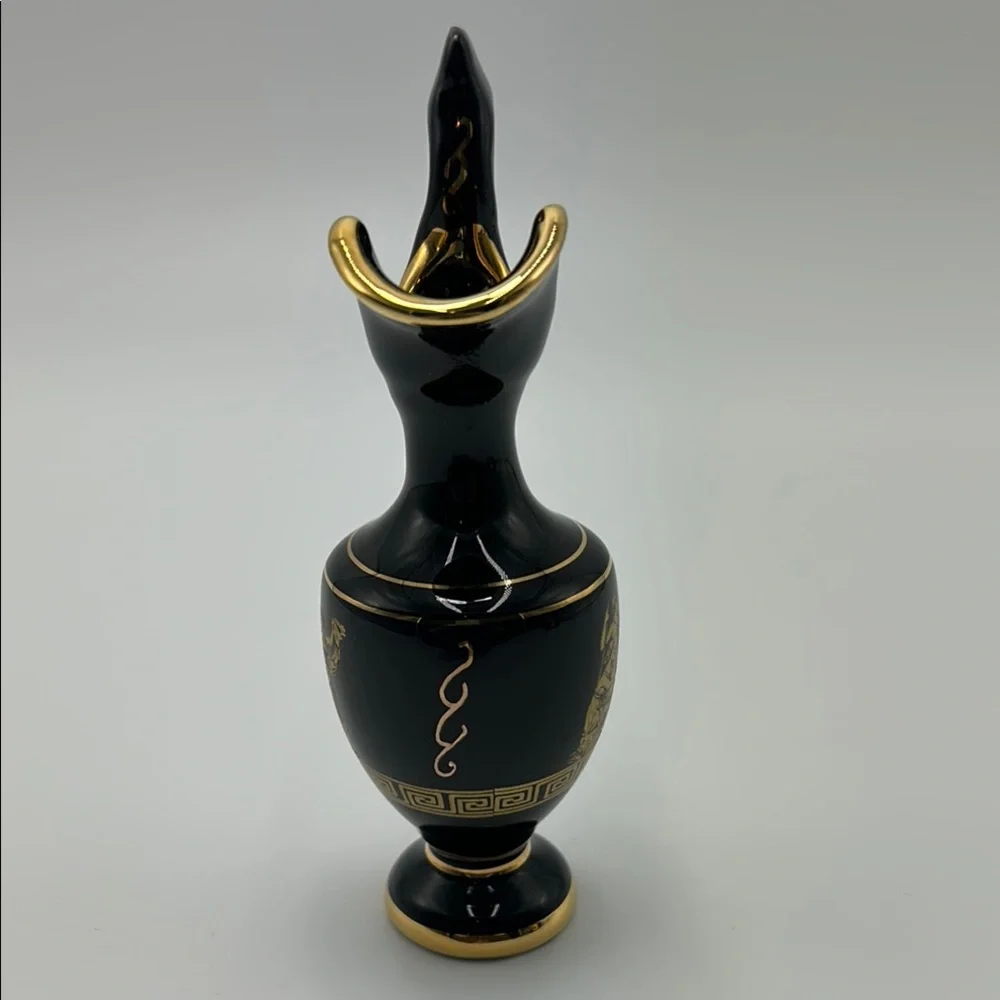 Handmade Greek Elegant‎ Black & Gold Vase 14K Gold